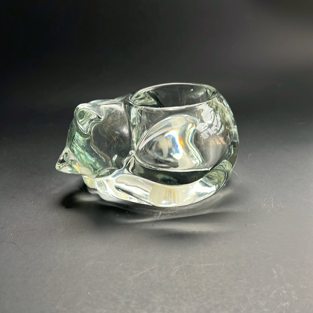 Indiana Glass Made in USA Sleeping Cat Clear Glass Votive Candle Holder Planter